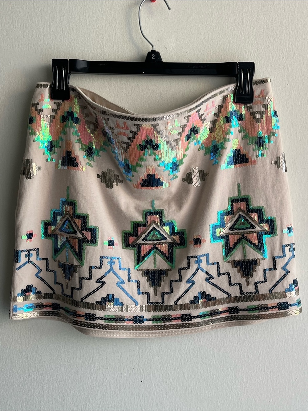 Express Pink Green Blue Yellow Sequin Aztec Mini Skirt Medium